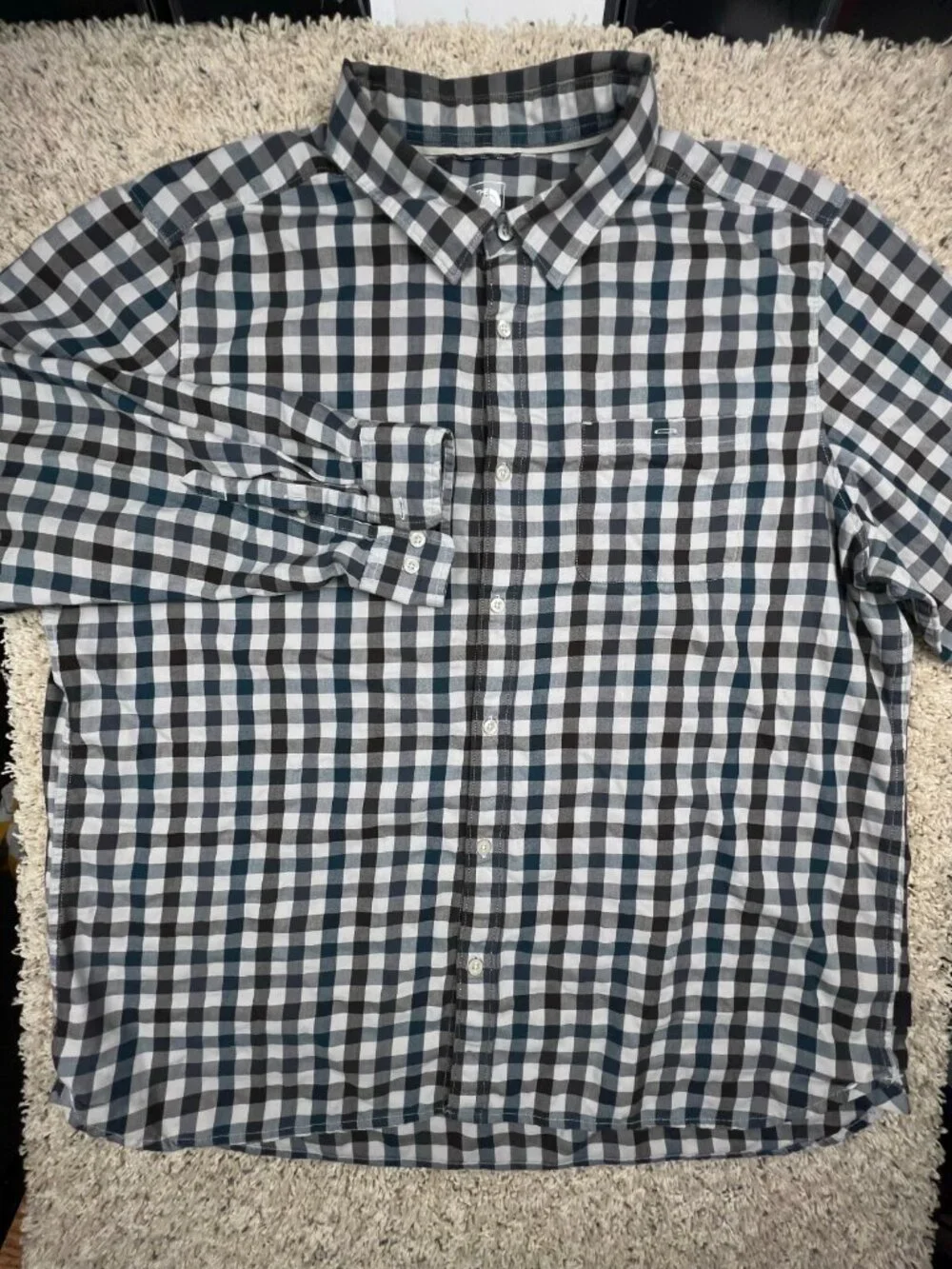 The North Face Button Up Shirt Men 2XL Gray Check Cotton Long Sleeve Lightweight